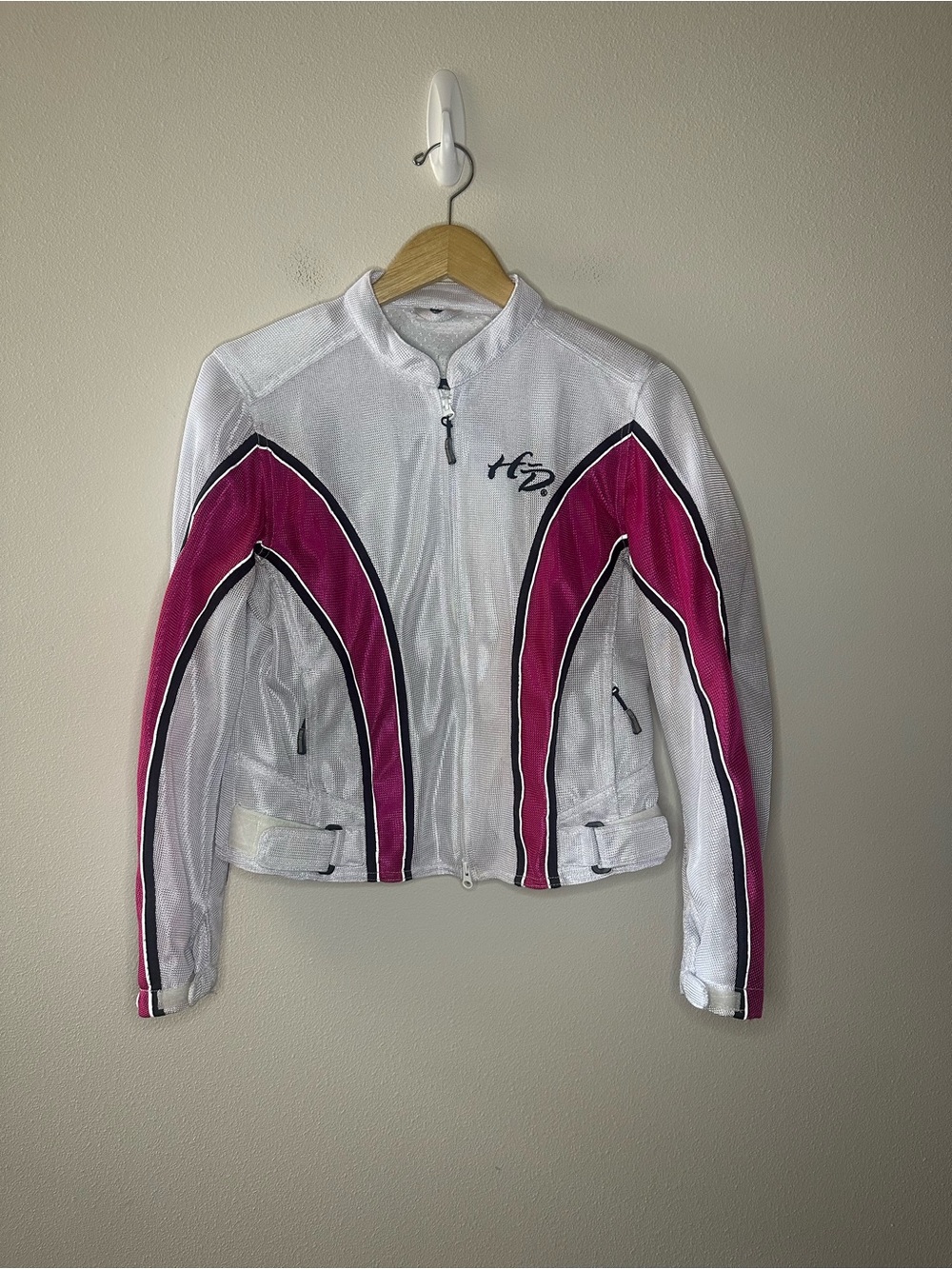 Y2K vintage Harley Davidson motorcycles jacket pink and white size medium